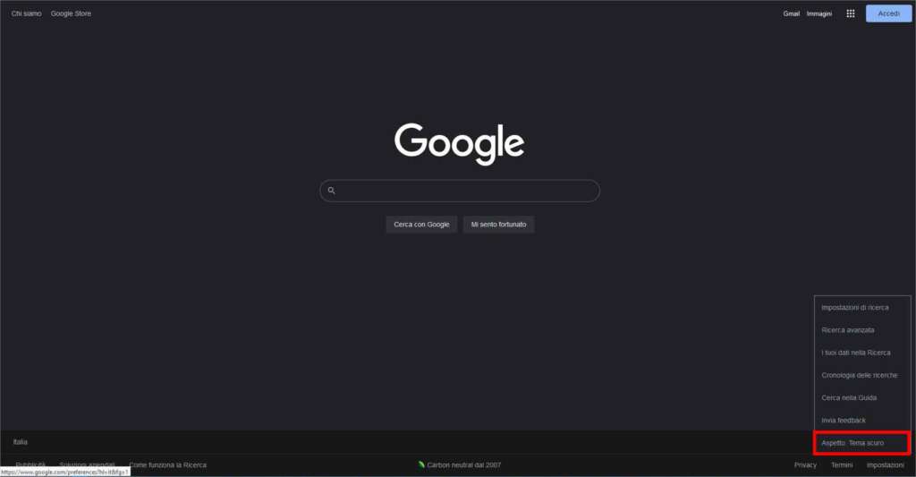 Come attivare Google Dark Mode - Impostazioni