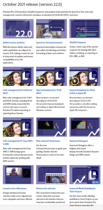 Adobe Premiere Pro v22: le novità dell'aggiornamento di ottobre 2021