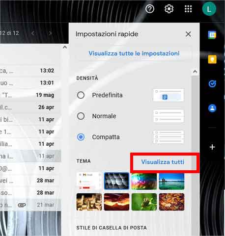 Cambiare tema e colori di Gmail: STEP 2 - Tema: visualizza tutti