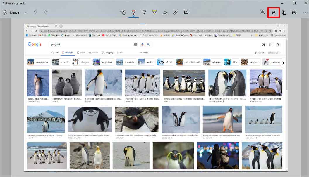 Salva lo screenshot sul tuo computer premendo su SALVA