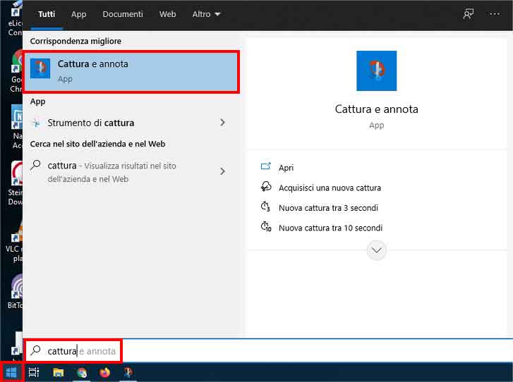 Fare Screenshot Widows 10 - Step 1 - Aprire "Cattura e Annota"