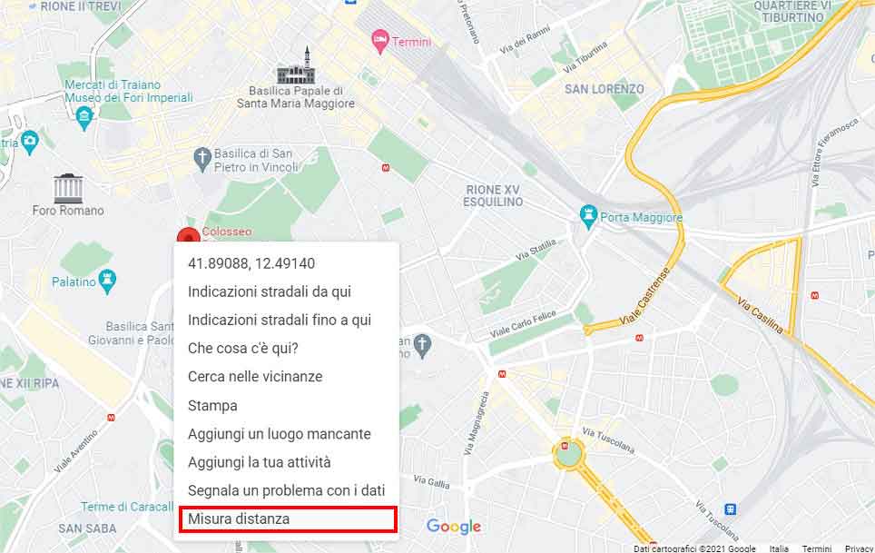 Come misurare la distanza con Google Maps - STEP 3 - Clicca con il tasto destro sul punto di partenza e scegli "Misura Distanza"