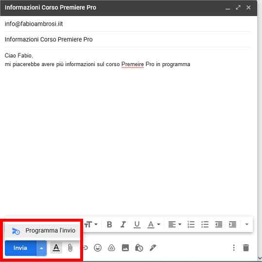 Come pianificare l'invio di una mail usando Gmail - STEP 2 - Cliccare su Programma Invio