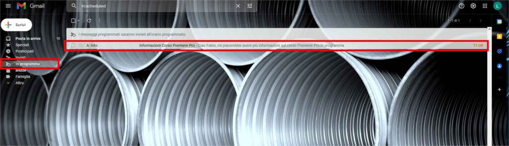 Come pianificare l'invio di una mail usando Gmail - STEP 4 - Il messaggio è ora programmato e presente nella cartella "In Programma"