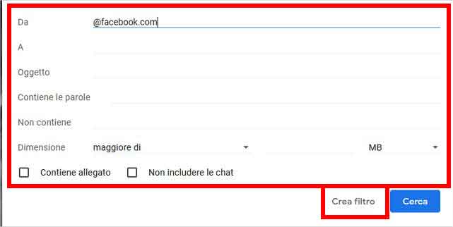 Filtare la posta in Gmail: STEP 4 - Decidere i parametri del filtro Filtare la posta in Gmail: STEP 4 - Decidere i parametri del filtro