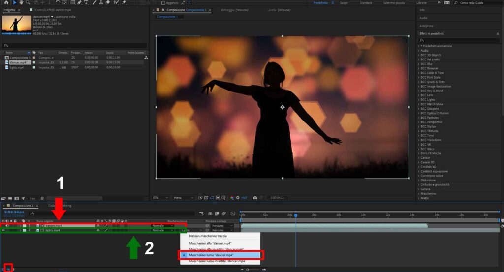 Mascherino luminanza in After Effects per generare trasparenza