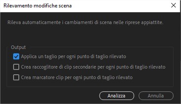Strumento Rilevamento Modifiche Scena in Adobe Premiere Pro