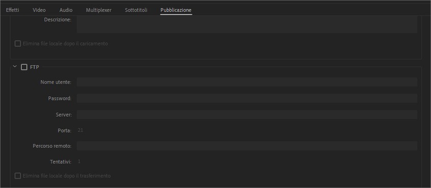 Caricare automaticamente video su server ftp da Adobe Premiere Pro