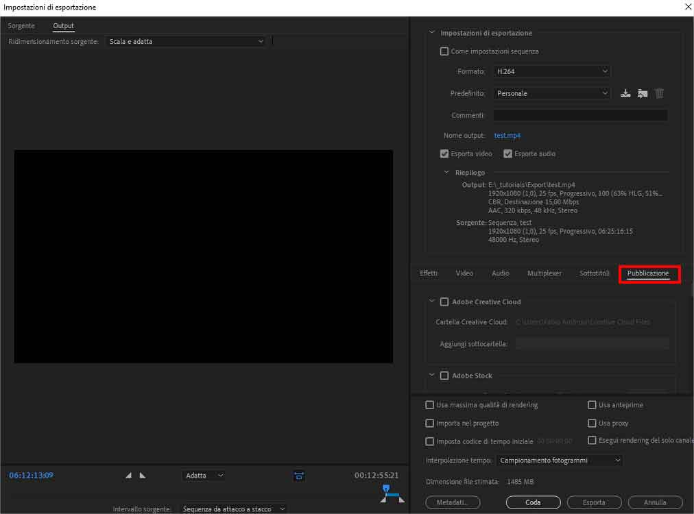Esportare video con Adobe Premiere Pro e pubblicare sui social o su server ftp