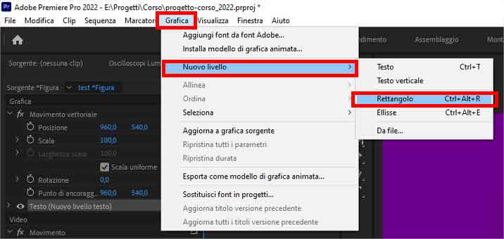 Inserire rettangoli e forme geometriche ai video di Premiere Pro con la grafica essenziale