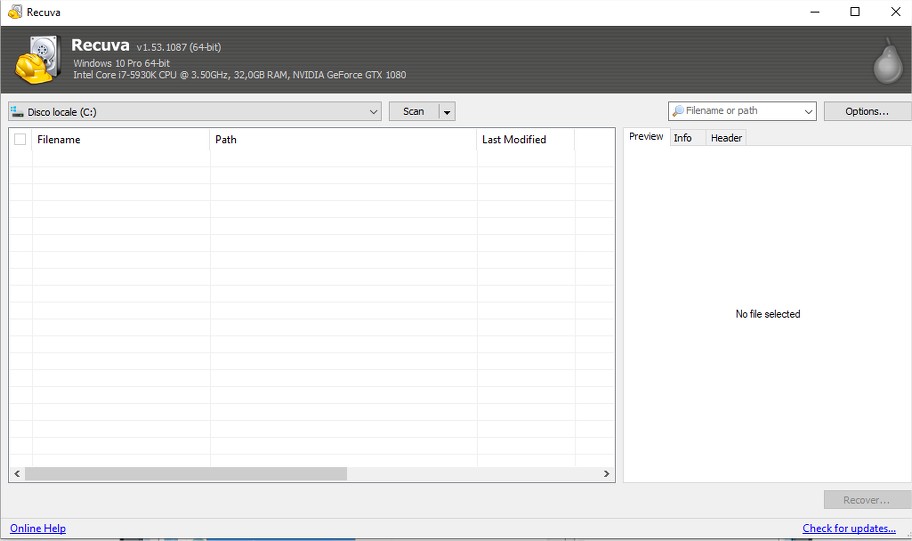 Recurva un programma per windows per recuperare file o documenti cancellati per sbaglio dal computer