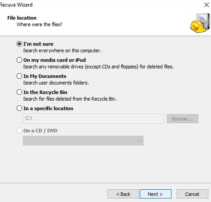 Recurva: indicare la posizione (la cartella) da scansionare
