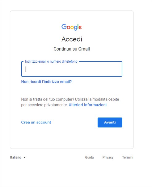 Attivare autenticazione a due fattori goole - gmail: STEP 1 - Accedi