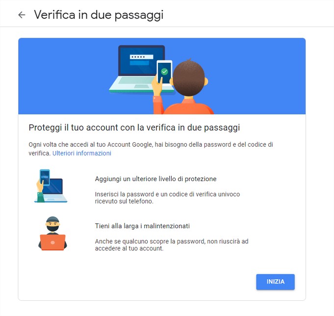 Attivare autenticazione a due fattori goole - gmail: STEP 5 - configura la verifica a due fattori