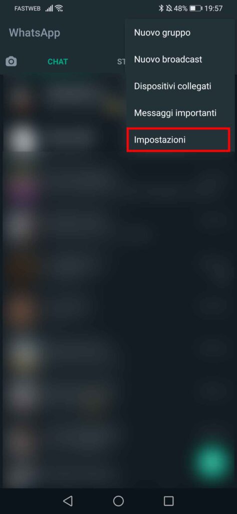 Come cambiare lo sfondo alle chat di whatsapp - STEP 2 - Clicca su impostazioni