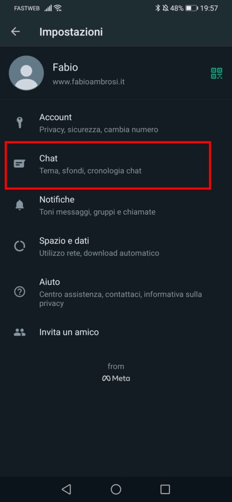 Come cambiare lo sfondo alle chat di whatsapp - STEP 3 - Clicca su chat