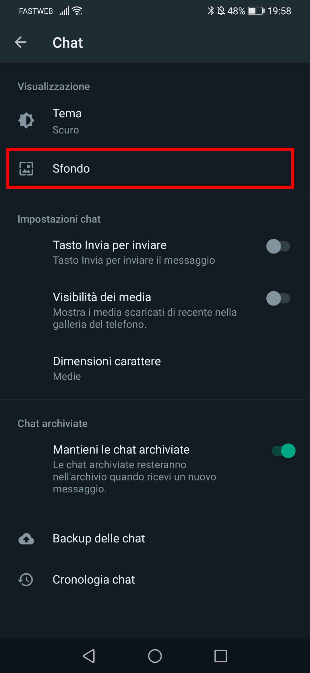 Clicca sulla voce "Sfondo"