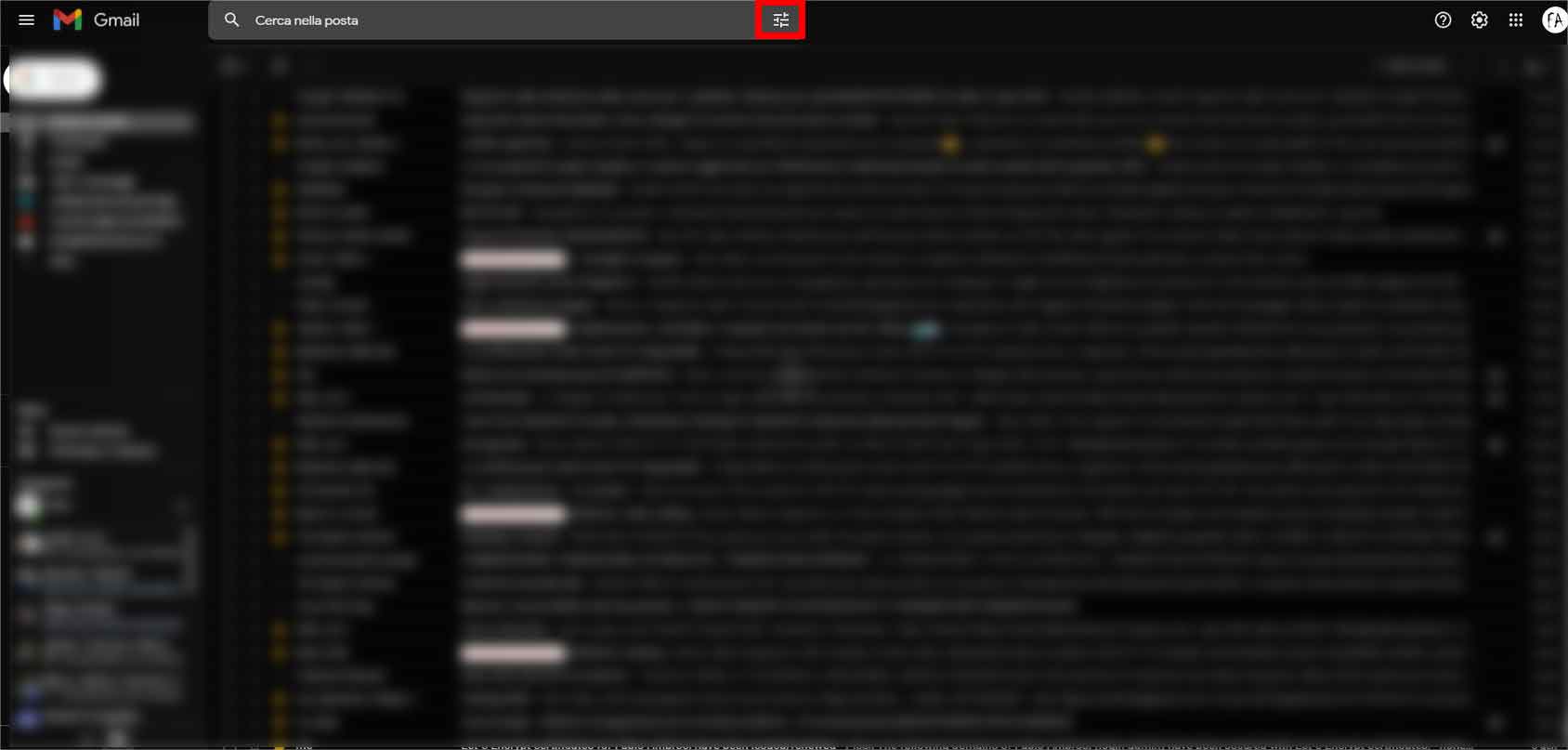 In alto clicca sull'icona "mostra opzioni di ricerca"