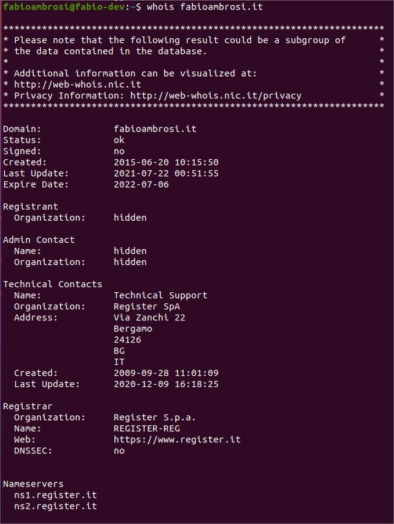 Verificare proprietario nome a dominio con WhoIs