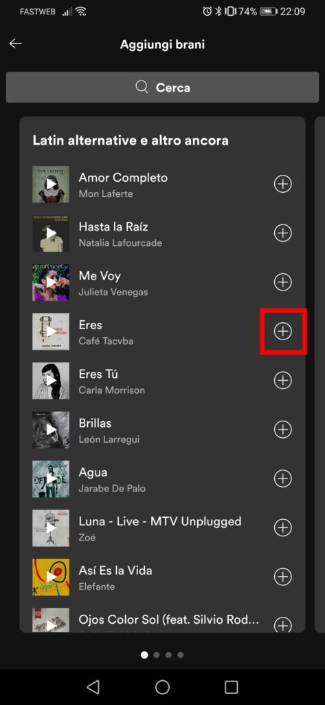 Come creare una playlist su Spotify - STEP 5 - Scegli i tuoi brani preferiti