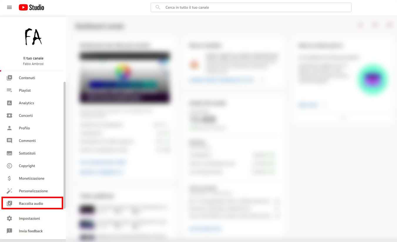 Nella colonna di sinistra clicca sulla voce "Raccolta Audio"