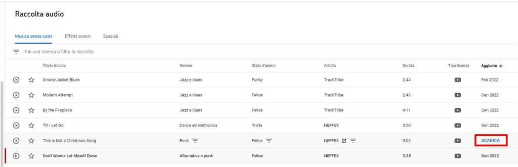 Come usare Youtube Studio per scaricare musica gratis per i video - STEP 5 - Scarica il brano Come usare Youtube Studio per scaricare musica gratis per i video - STEP 5 - Scarica il brano