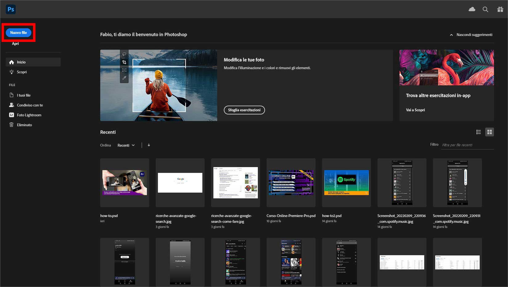 Crea un nuovo progetto Photoshop