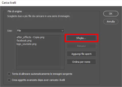 Come creare gif animate con Photoshop - STEP 3 - Carica foto in blocco o un video