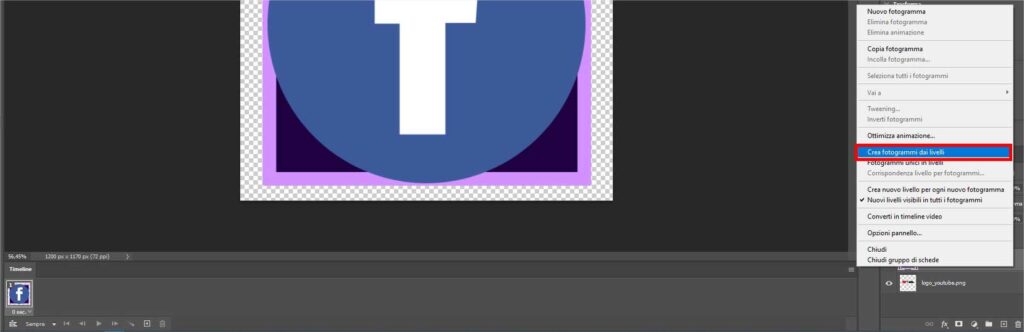 Come creare gif animate con Photoshop - STEP 5 - Crea fotogrammi da livelli