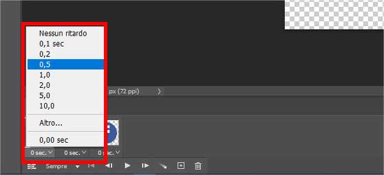 Come creare gif animate con Photoshop - STEP 6 - Imposta durata fotogramma