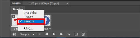 Come creare gif animate con Photoshop - STEP 8 - Imposta l'animazione a loop