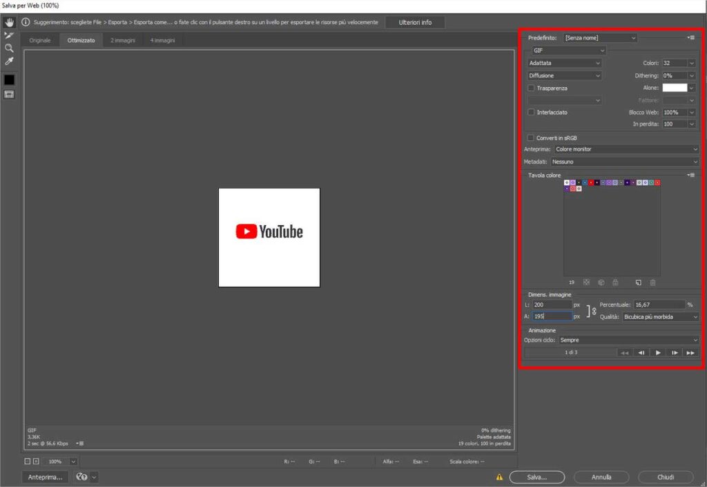 Come creare gif animate con Photoshop - STEP 9 - Esporta la gif animata appena creata con Photoshop