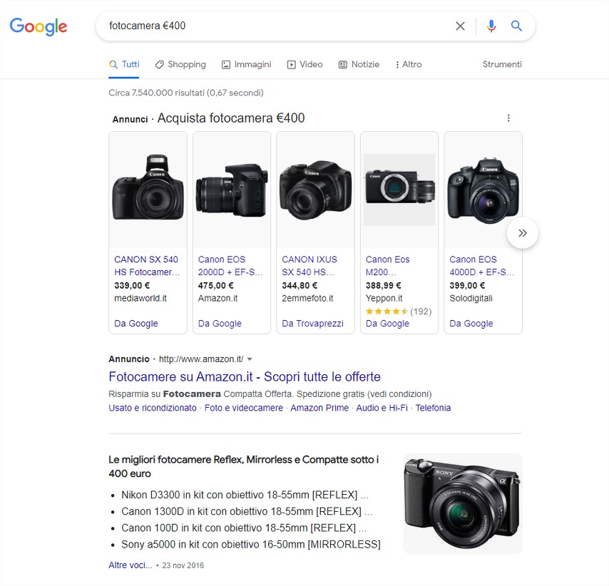 Ricercha avanzate in Google Search: ricerca prodotti per prezzo