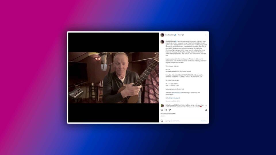 Sting pubblica un video su Instagram in cui reinterpreta "Russians"
