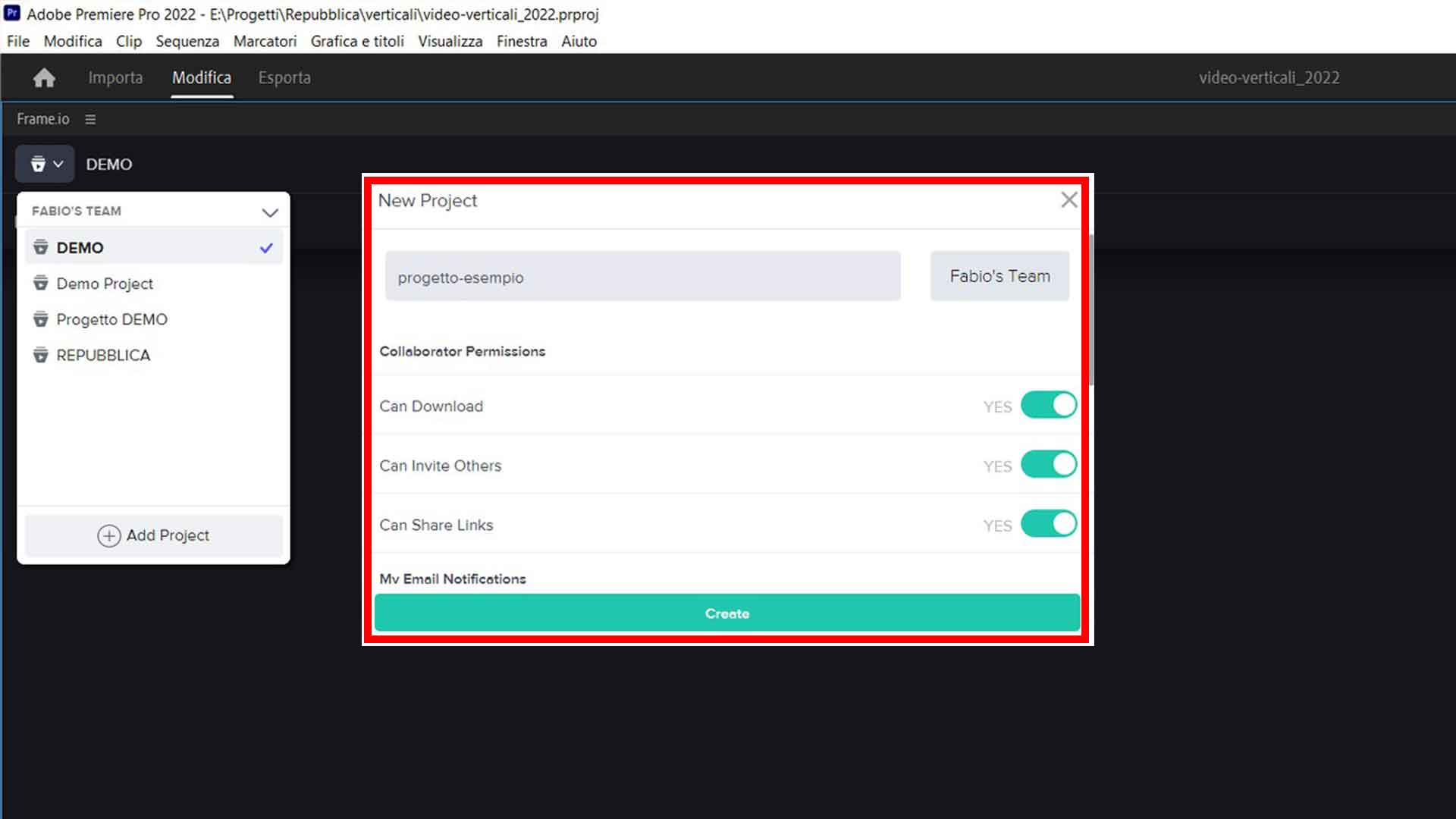 Imposta il nuovo progetto scegliendo fra le varie opzioni