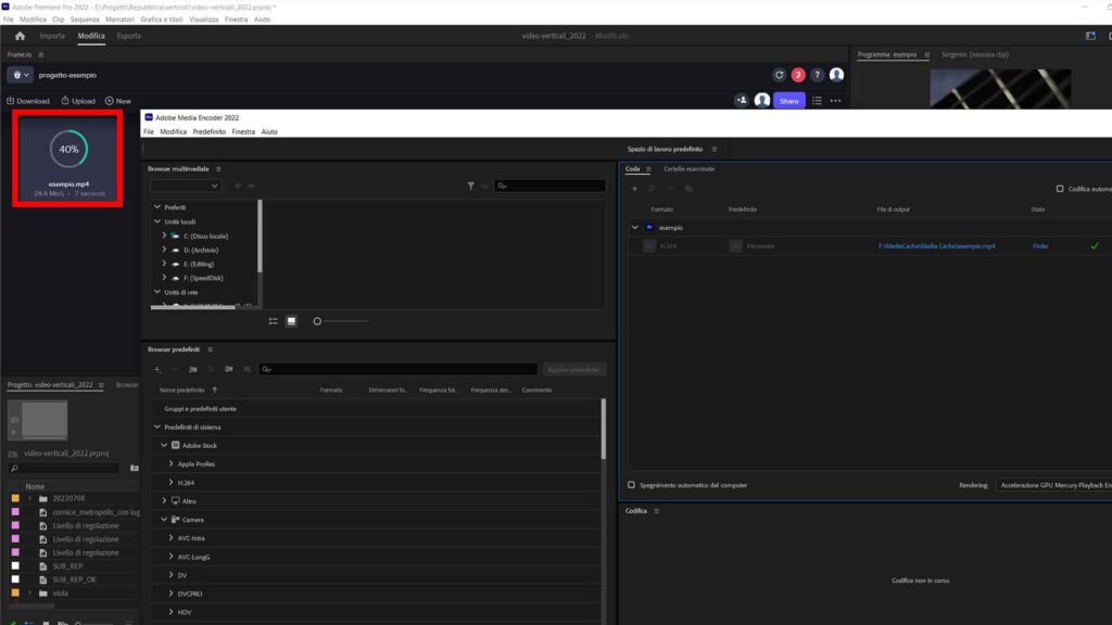 Frame.io e Premiere Pro: Step 7 - Attendi che la clip venga convertita e caricata