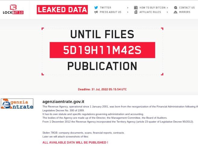 Attacco hacker all'Agenzia delel Entrate: la presunta rivendicazione del gruppo LockBit