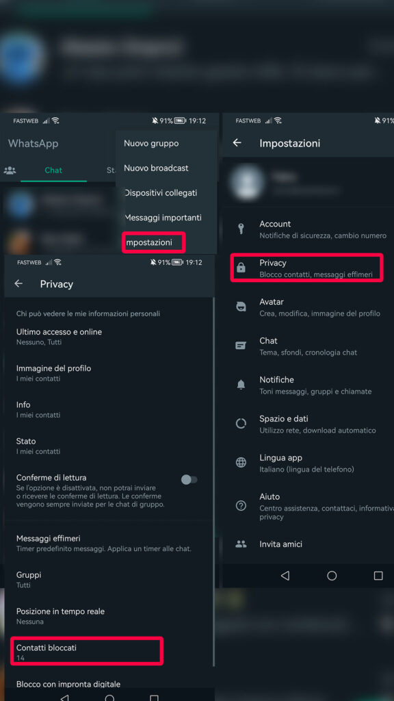 Step 1: Come bloccare contatto whatsapp: andare nelle impostazioni