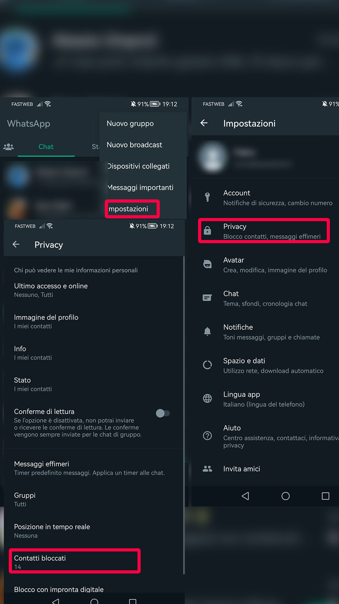 Andare nelle impostazioni di Whatsapp