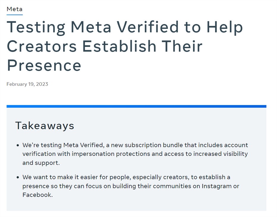 Meta ananuncia Meta Verified. Servizi business per utenti Facebook e Instagram (a pagamento)