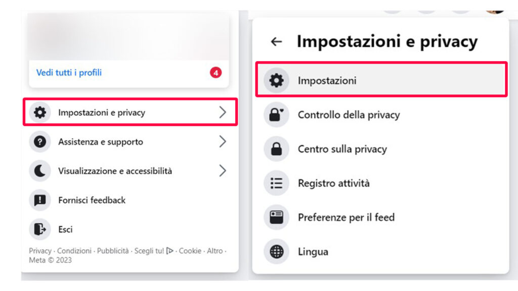 Step 1 - Andare nelle impostazioni di Facebook e accedere alla sezione della Privacy