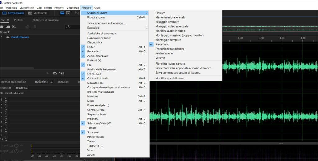 Usare l'interfaccia di Adobe Audition - Gli spazi di lavoro