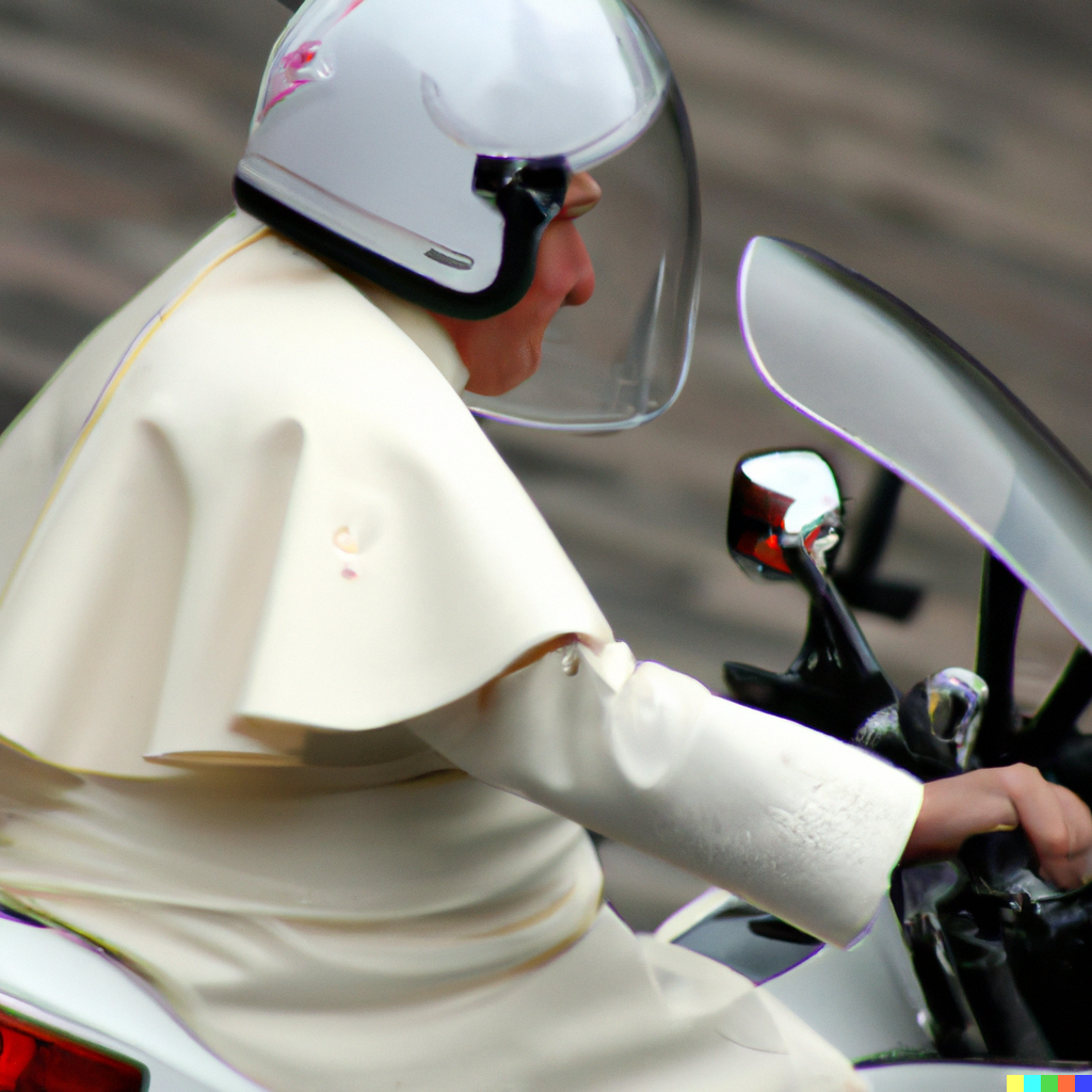  Papa in motorino: foto generata con l'intelligenza artificiale