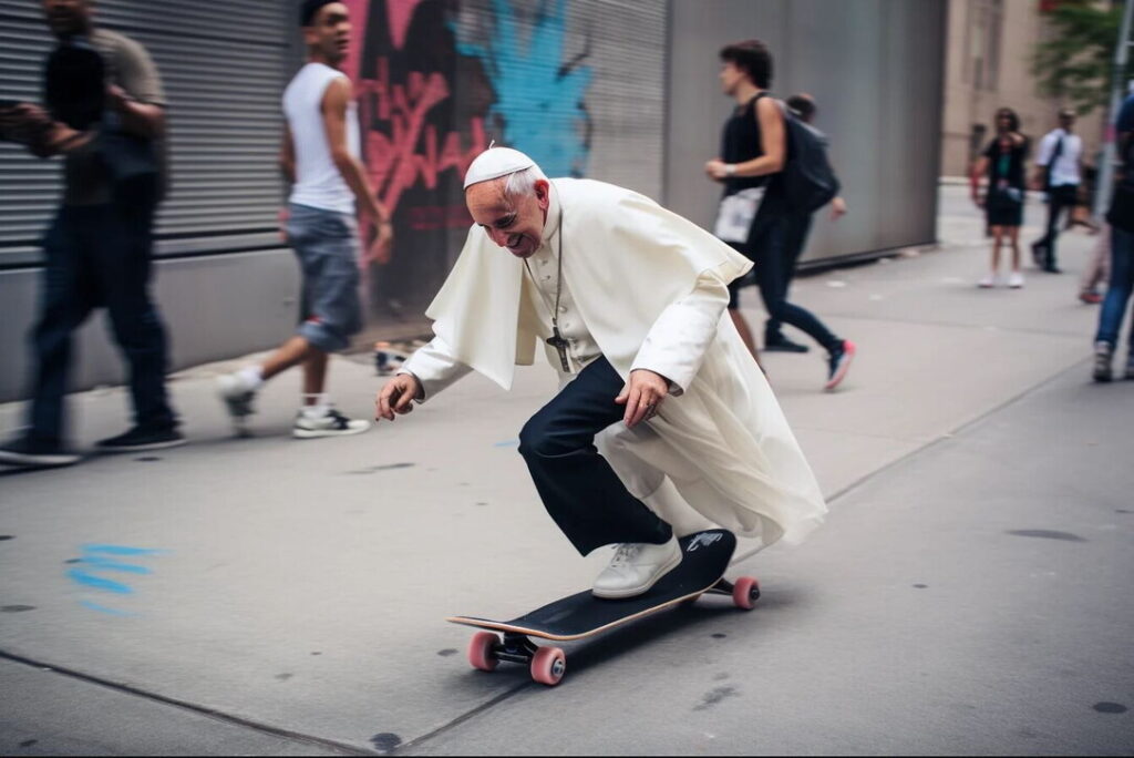 Fotografia di Papa Francesco sullo Skateboard