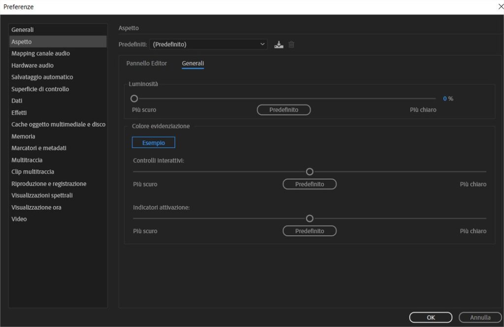 Personalizzare l'interfaccia di Adobe Audition: luminosità e bottoni
