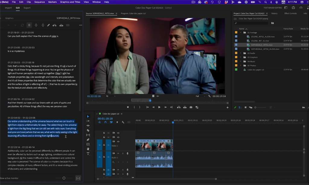 Adobe e Intelligenza Artificiale: con il Text Base Editing montare con Premiere Pro sarà ancora più veloce