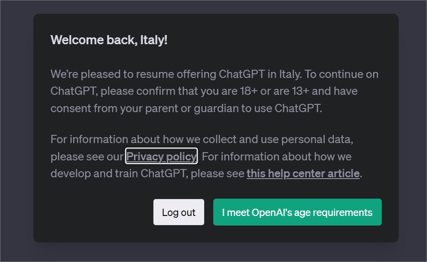 Rimosso il blocco del Garante della Privacy: chatGpt torna attiva e operativa al 100% anche in Italia