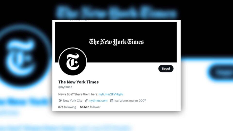 Twitter toglie la spunta blu all'account del New York Times