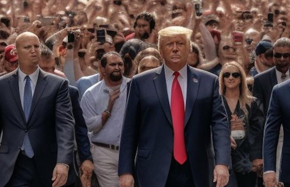 Un dettaglio della foto falsa di Donald Trump che passeggia a New York mostra come l'intelligenza artificiale abbia alterato i volti