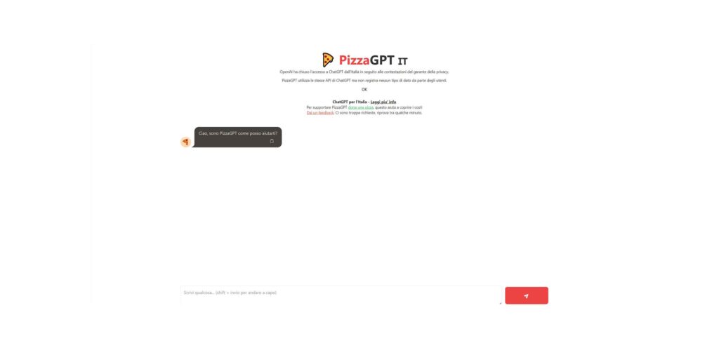 L'interfaccia di pizzaGpt, l'alternativa italiana a chatGpt